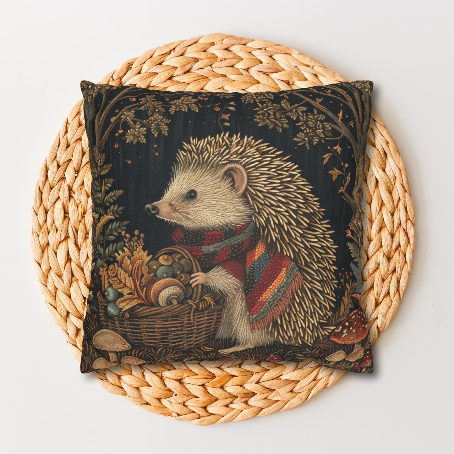 Hedgehog Gathering Fall Treasures Decorative Pillowcase