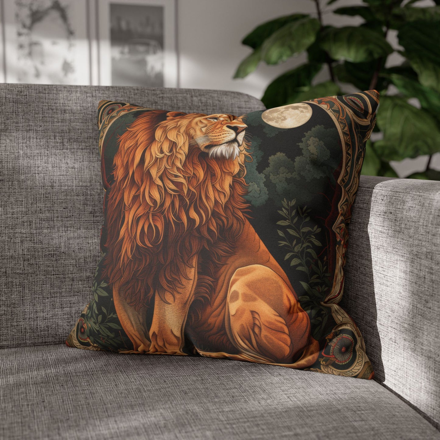 Art Deco Lion Throw Pillowcase William Morris Botanical Design