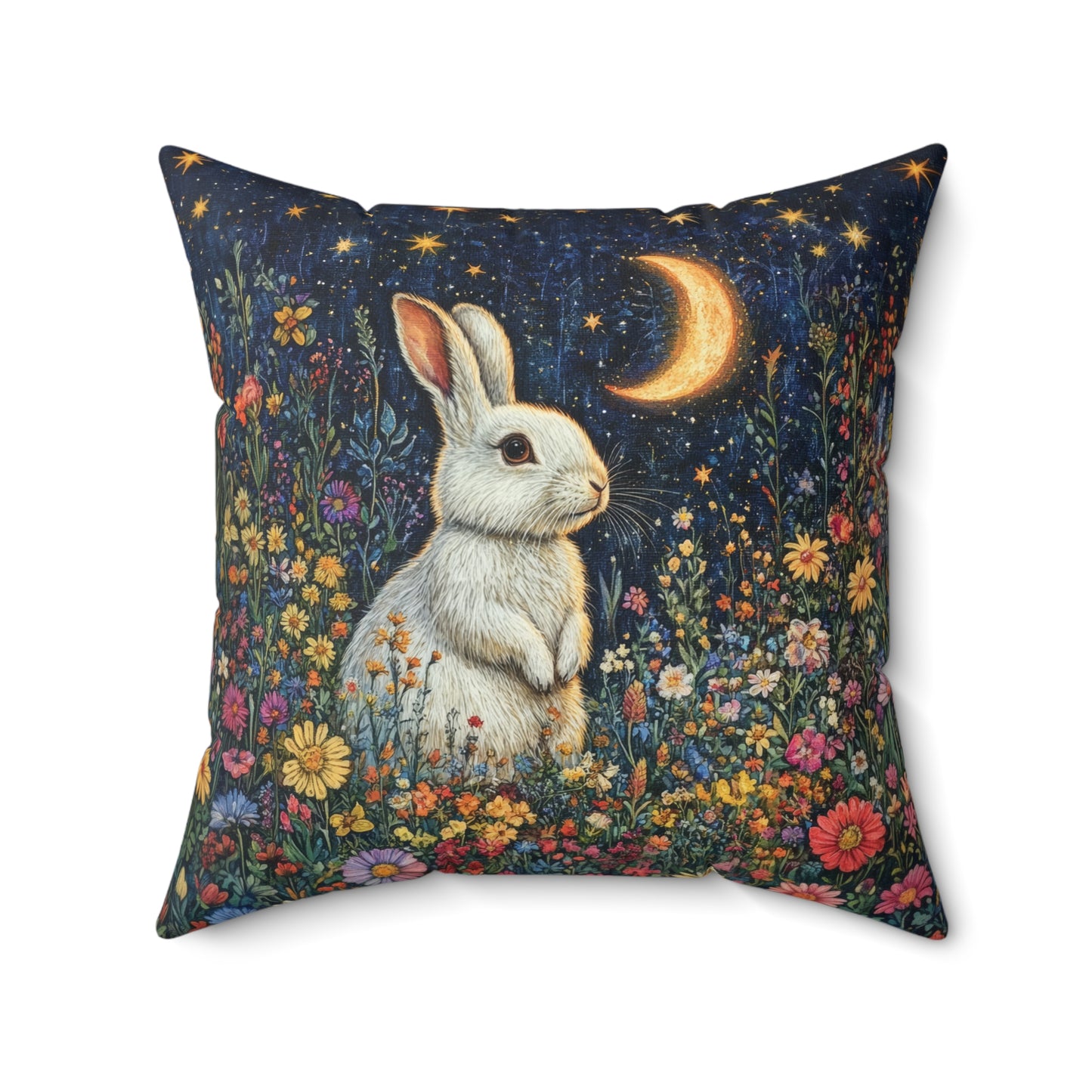 Rabbit Moon Wildflowers William Morris Inspired Pillow, Living Room Decor, Bunny Cushion Cover, Accent Pillow Bunny