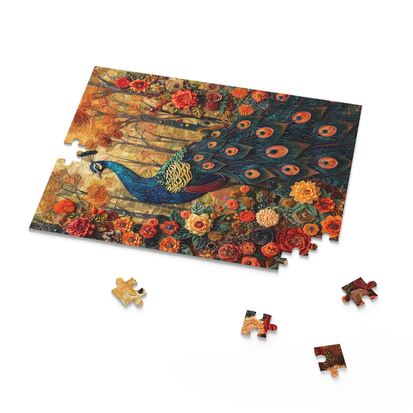 Art Deco Peacock Puzzle Box (120, 252, 500-Piece) Family Jigsaw Puzzle, Puzzle Box Gift For Her