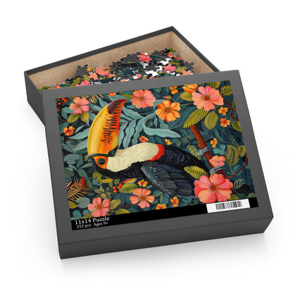 William Morris Inspired Tropical Toucan Puzzle Box (120, 252, 500-Piece) Family Jigsaw Puzzle, Puzzle Box Gift