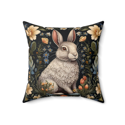 Botanical Bunny William Morris Inspired Pillow, Decorative Rabbit Cushion, Spun Polyester Square Pillow