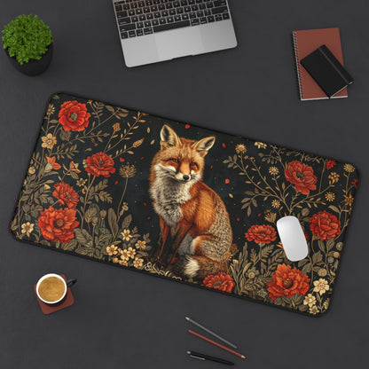 Wildflower Fox Desk Mat 2 Sizes | Aesthetic Floral Fox Desk Mat | Office Decor GiftDesk Mats