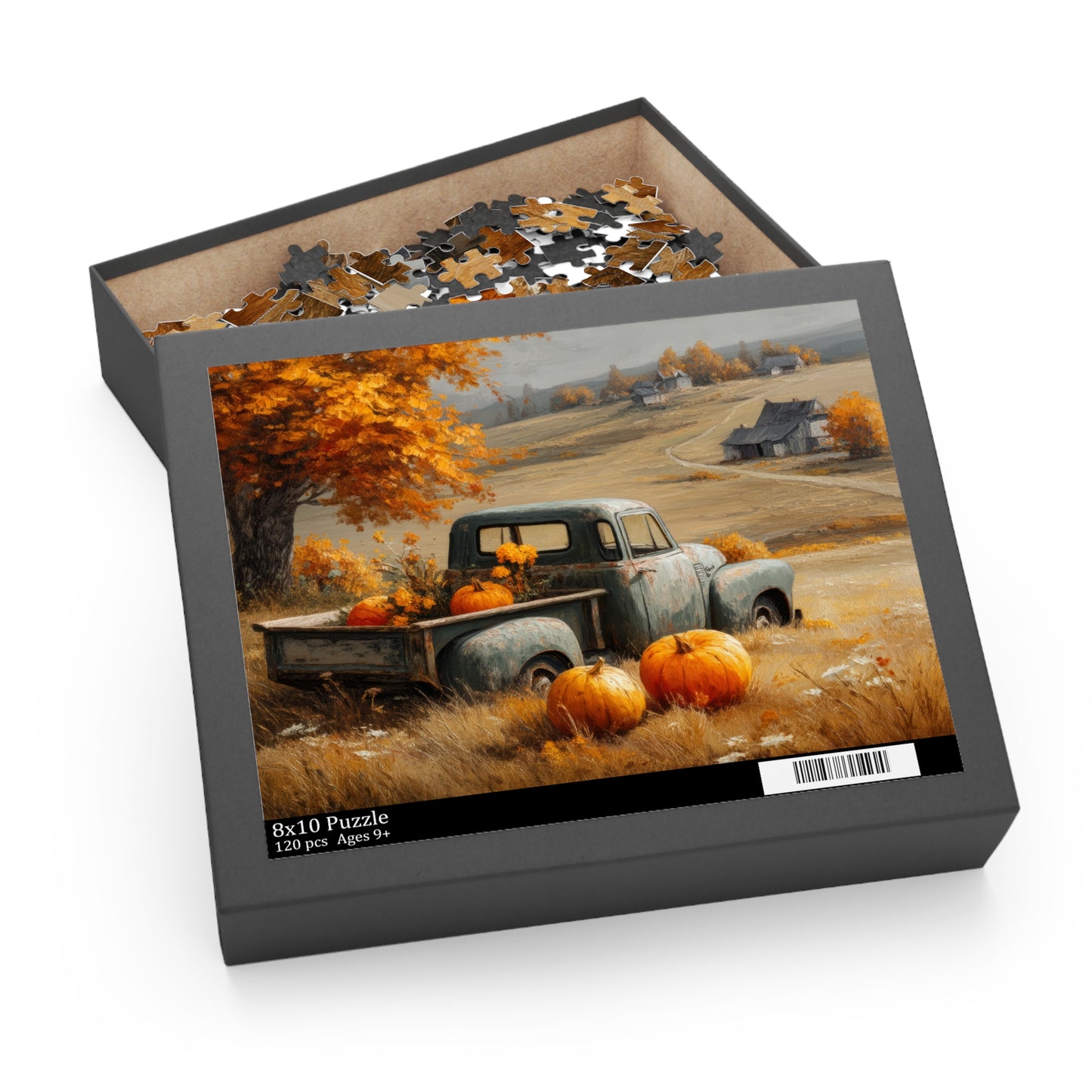 Autumn Vintage Truck Puzzle, Rustic Fall Farmhouse Jigsaw with Pumpkins (120, 252, 500 Pieces)