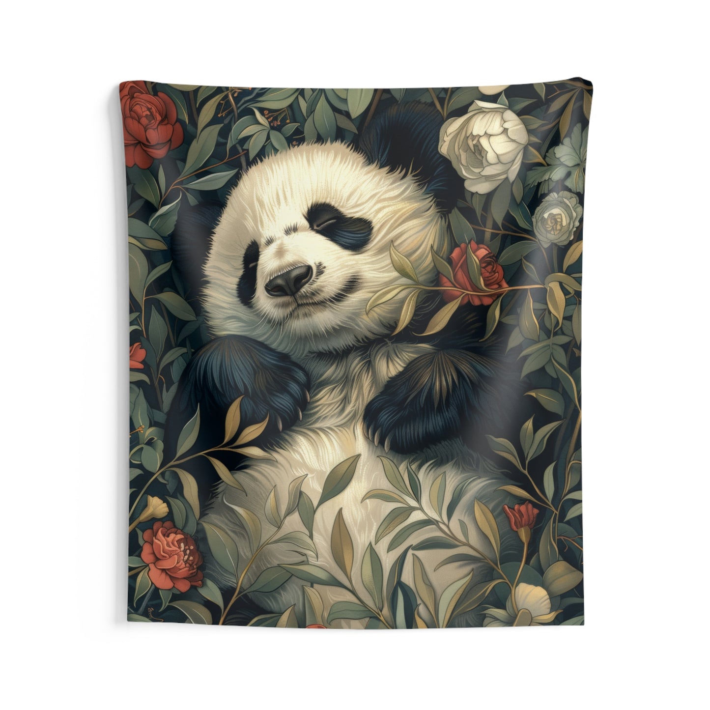 Tapestry of Botanical Panda | William Morris Medieval Inspired | Cottagecore Hanging and Home Decor