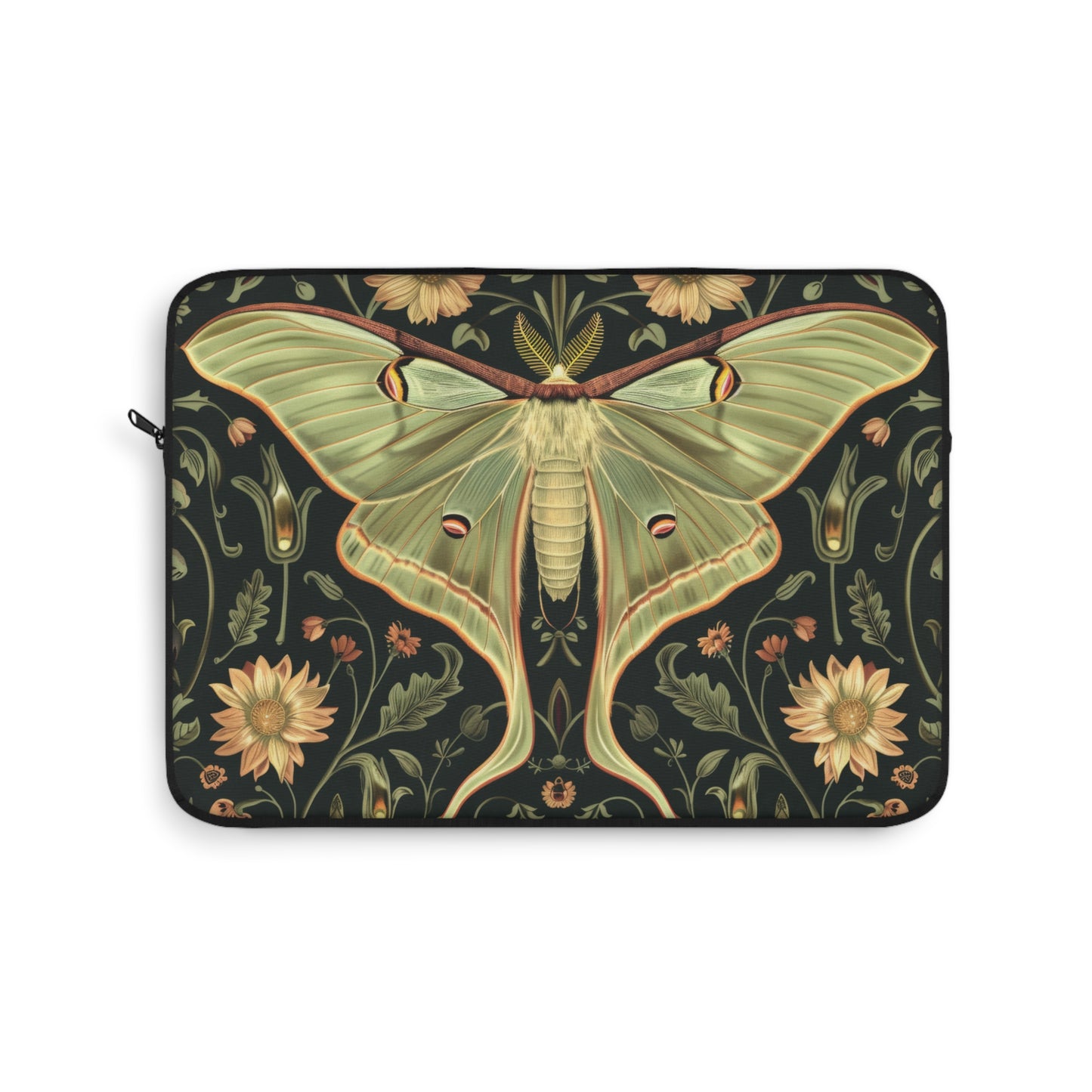 William Morris Inspired Luna Moth Floral Pattern Laptop Sleeve, Luna Moth Protective Case, Gift for Nature Lovers