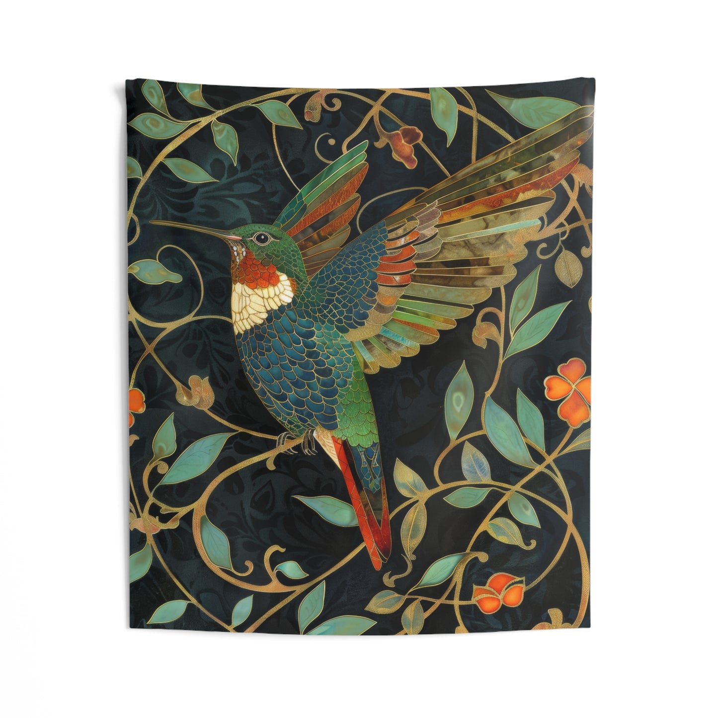 Tapestry of Hummingbird Art Deco William Morris Inspired Indoor Wall Tapestries