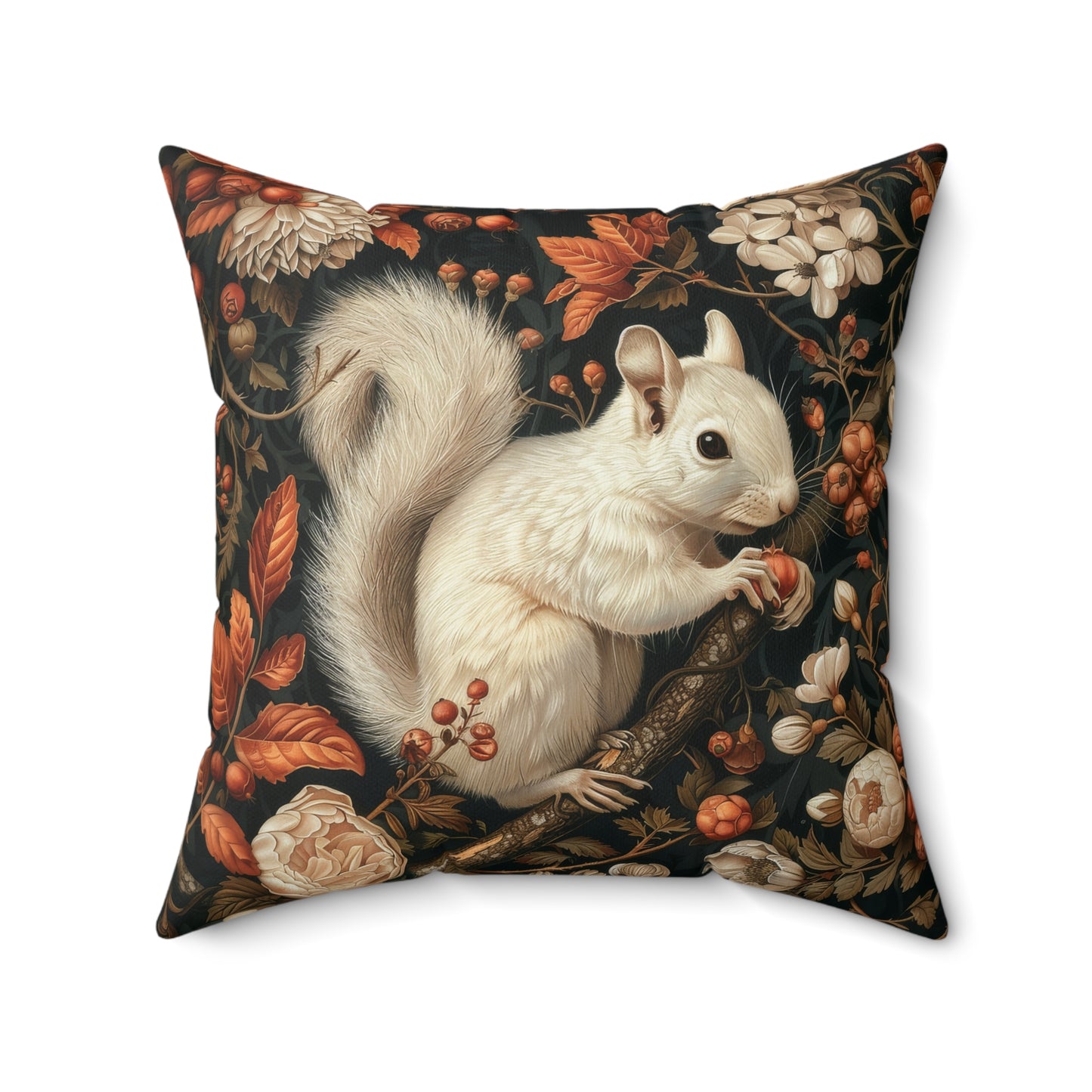 William Inspired Woodland White Squirrel Fall Autumn Forest Decorative Squrae Pillow