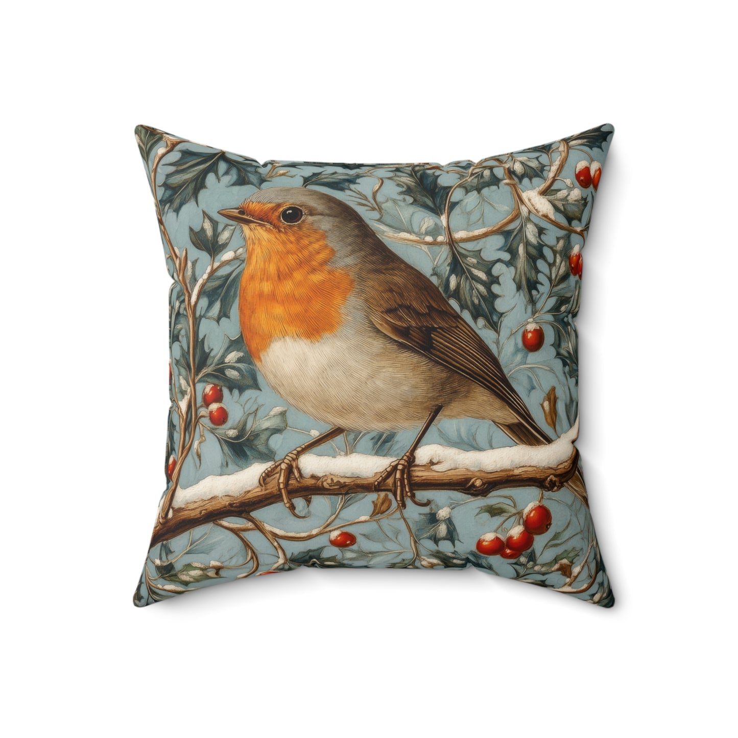 Robin Winter Berries Pillow: William Morris Inspired Home Decor