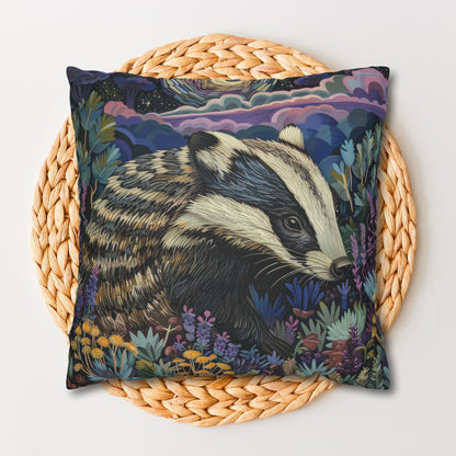 Badger in a Moonlit Field of Lavender Pillowcase