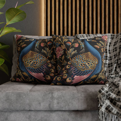 William Morris Inspired Peacock Pillowcase, Forest Floral Art, Peacock Spun Polyester Square Pillowcase