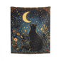 Black Cat Whimsical Night, William Morris Art Deco Hanging Halloween Home Decor | Black Cat Art Wall Tapestry