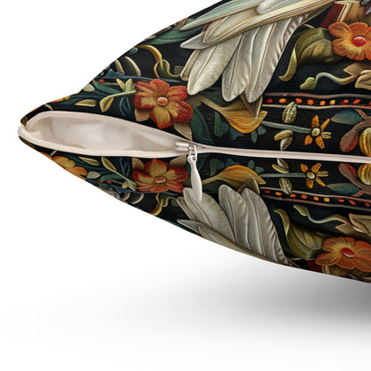 Art Deco Cockatoo Pillow: Fall Floral Accent Cushion