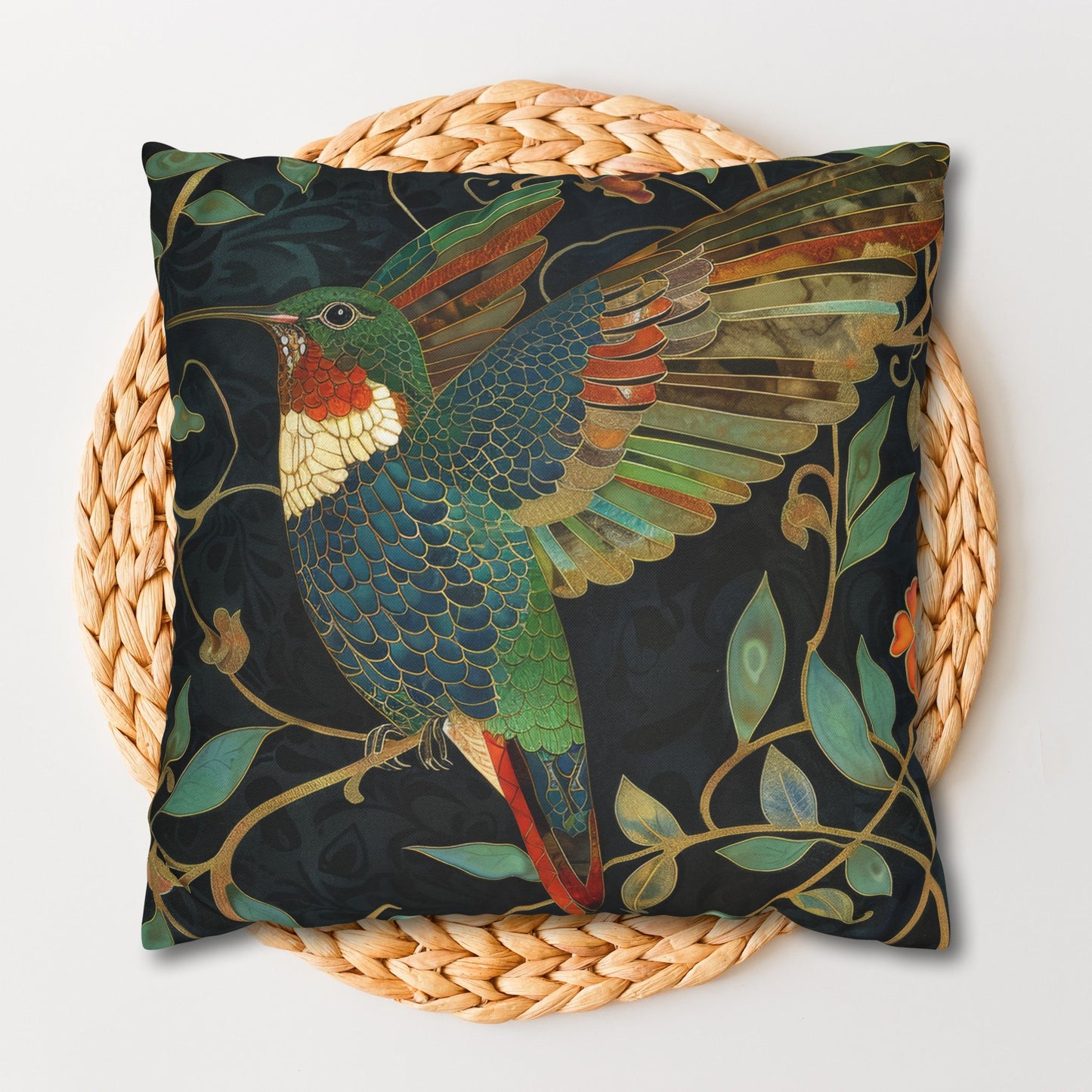 Art Nouveau Vibrant Hummingbird Pillowcase, Nature-inspired Home Decor, Throw Pillow for Living Room