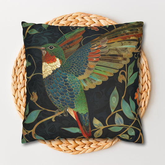 Art Nouveau Vibrant Hummingbird Pillowcase, Nature-inspired Home Decor, Throw Pillow for Living Room