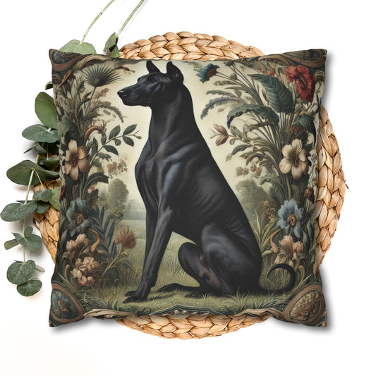 Black Thai Ridgeback Dog Ornate Botanical Pillowcase