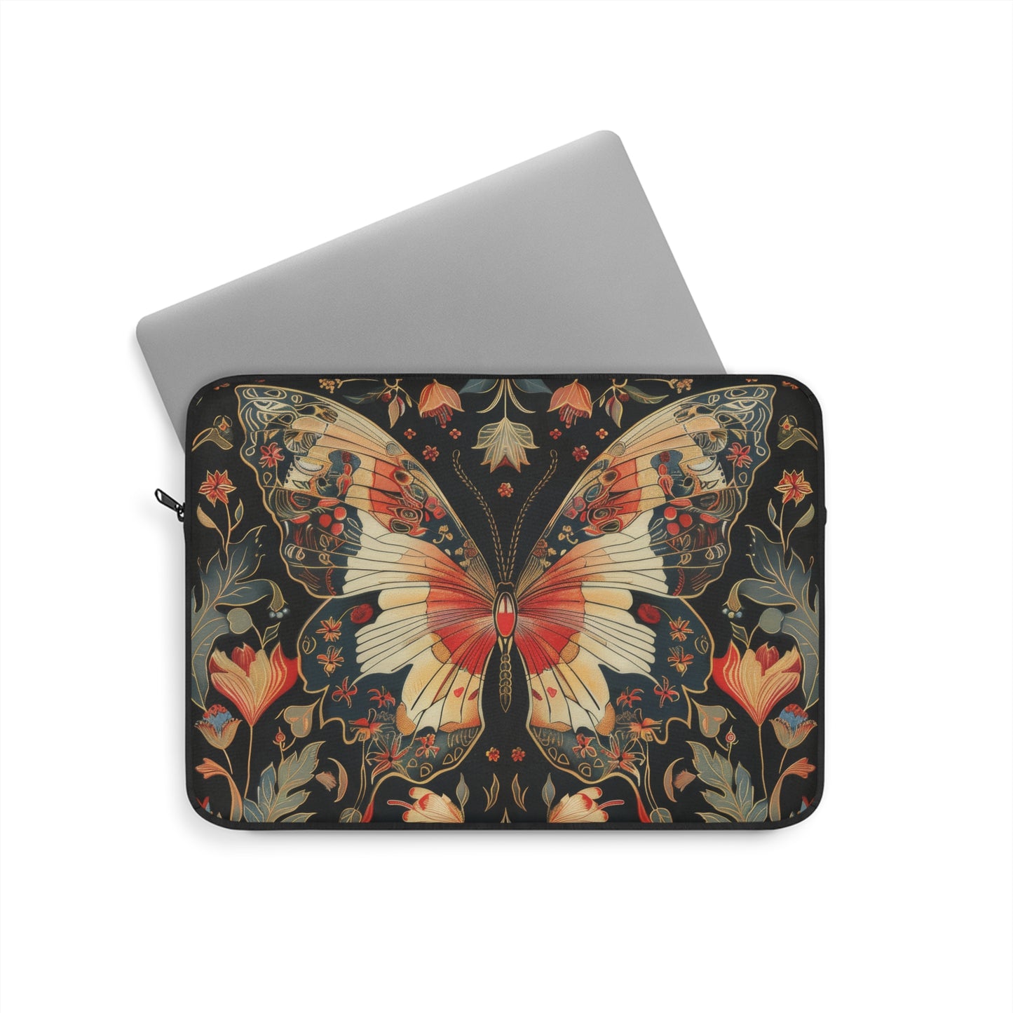 Butterfly Laptop Sleeve, William Morris Inspired Vintage Floral Art Case, Elegant Botanical Insect Laptop Cover (12”, 13”, 15”)