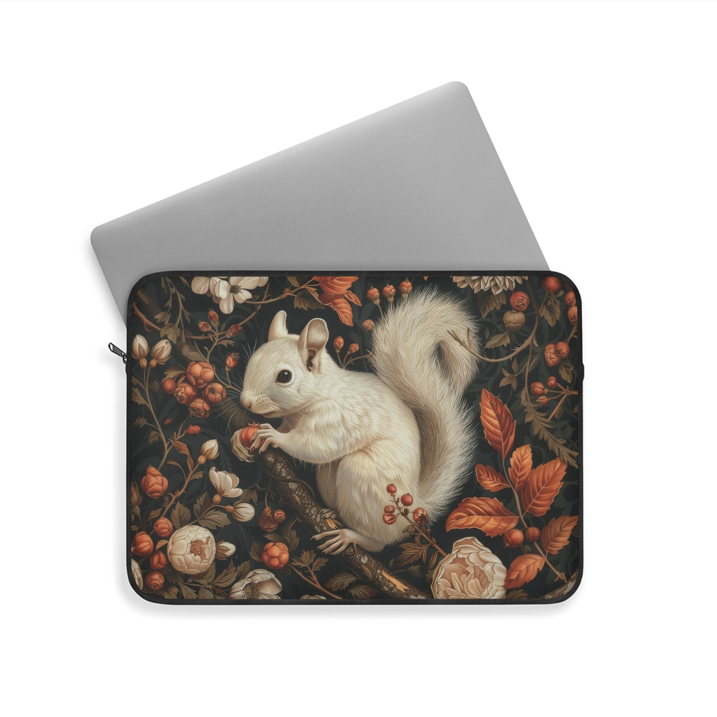 William Morris Inspired Woodland White Squirrel Fall Autumn Forest Laptop Sleeve l Neoprene Laptop Case | Office Accessories Gift