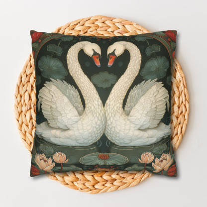 Art Nouveau White Swans Lotus Flowers Pillowcase