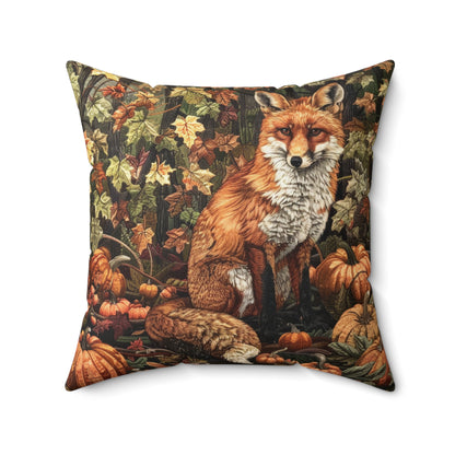 Fox in a Pumpkin Patch William Morris Pillow Inspired, Decorative Fall Pillow Decor, Spun Polyester Square Pillow