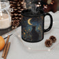 Mystical Black Cat Moon Mug, Celestial Floral Night Garden Coffee Cup 11oz & 15oz, Witchy Starry Magic Cat Lover Gift