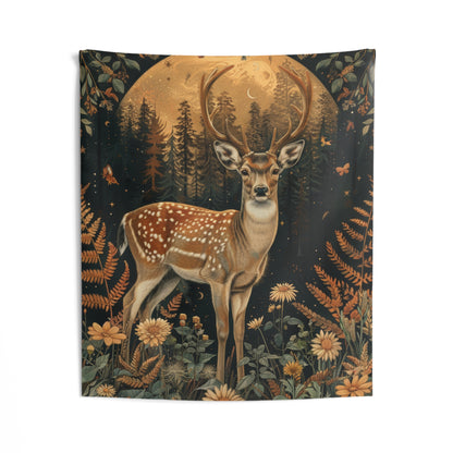 Tapestry of Forest Deer The Moon Night William Morris Inspired Indoor Wall Tapestries