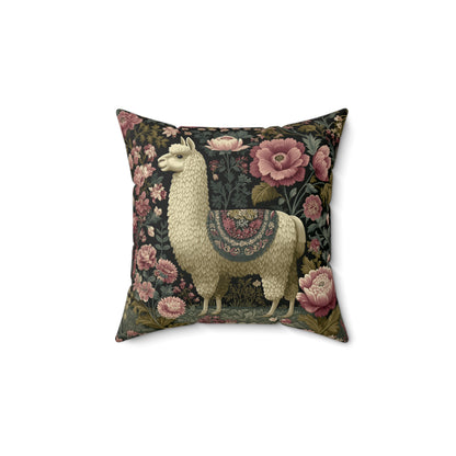 Llama Floral Pillow, William Morris Style Animal Cushion with Vintage Botanical Design
