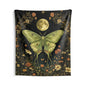 Tapestry of Luna Moth Full Moon, William Morris Inspired, Art Deco Indoor Wall Tapestries