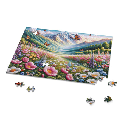 Field of Wildflowers and Butterflies Embroidered, Spring Scene Puzzle (120, 252, 500-Piece) Gift-Ready Box, Adult Jigsaw Puzzle