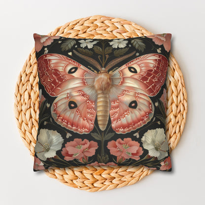 William Morris Inspired Woodland Pink Primrose Moth Decorative Pillowcase