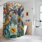 Stained Glass Hummingbirds Daffodils Field Polyester Shower Curtain