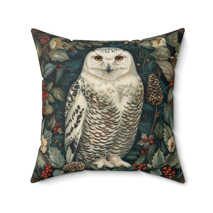 William Morris Inspired Snow Owl Winter Botanicals Home Decor Pillow