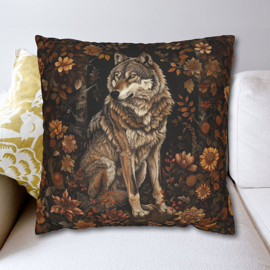 Forest Wolf Decorative Pillowcase, William Morris Inspired | Cottage-core Pillow