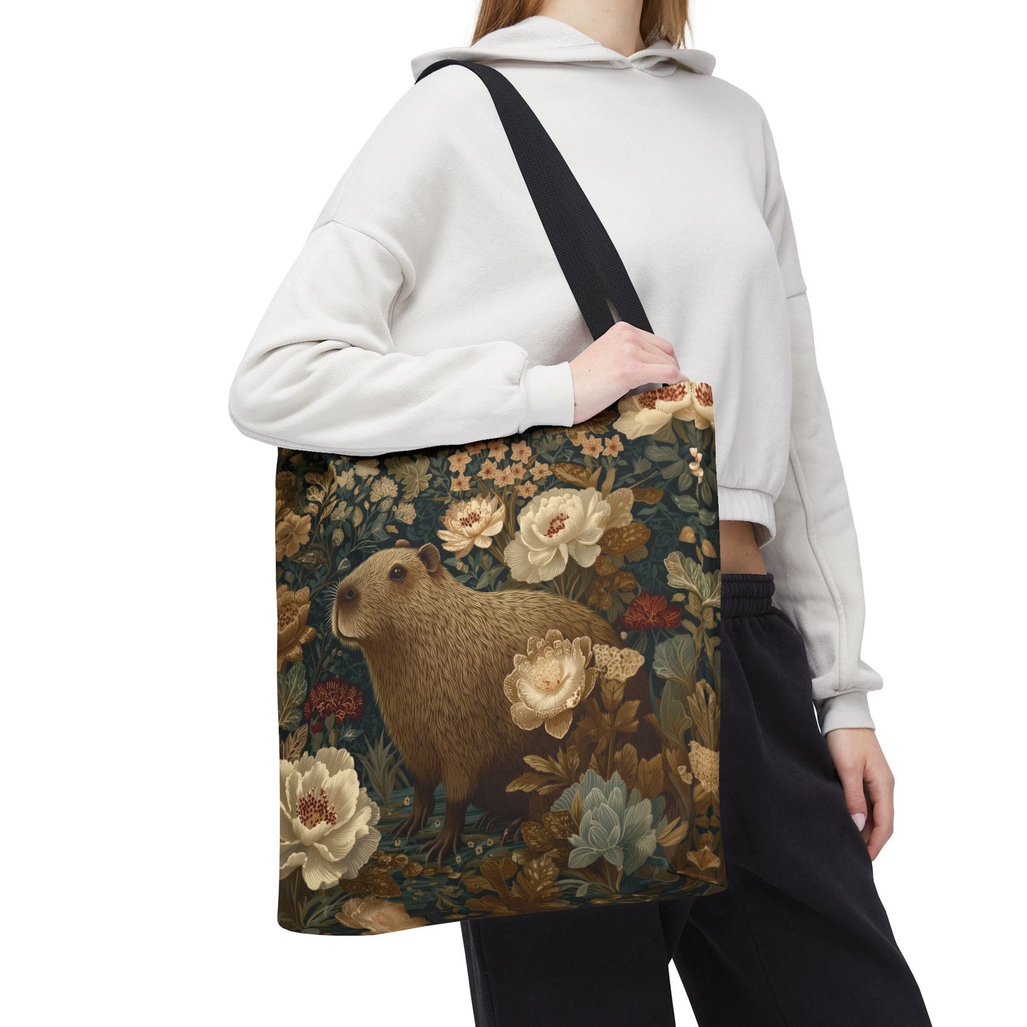 Woodland Capybara Floral Tote | Vintage Botanical Animal Print