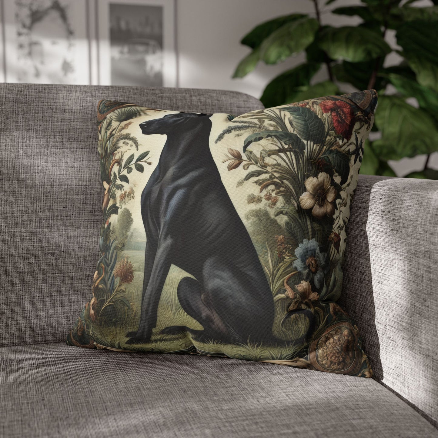 Black Thai Ridgeback Dog Ornate Botanical Pillowcase
