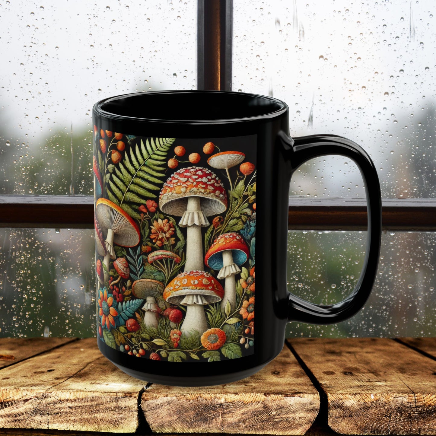 Mushroom Mug: Faux Embroidered Botanical Coffee Cup, Nature Lover Gift