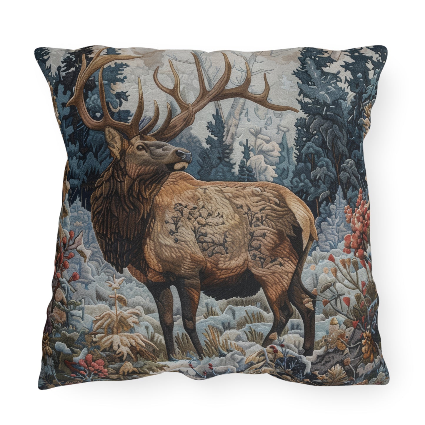 Majestic Elk Outdoor Pillow, Winter Woodland Throw Pillow, Rustic Cabin Cushion, Forest Deer Decor, Lodge Accent Pillow, Nature Gift, Elk Lover Pillow