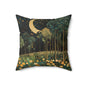 Moonlit Forest Decorative Pillow, Gustav Klimt Inspired Night Sky Botanical Cushion