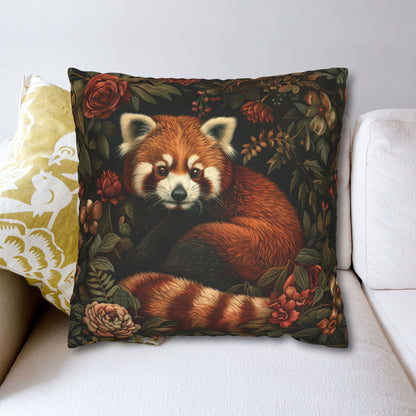 Botanical Red Panda Pillowcase: Morris Inspired Cottagecore Decor