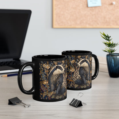 Black Mug - Woodland Elegance Badger Nature Lover Tea Cup