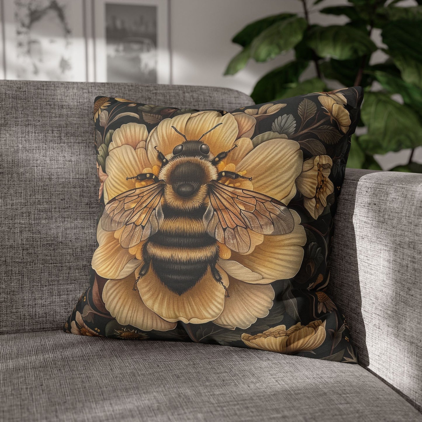 Botanical Bumble Bee William Morris Inspired Art Nouveau Pillowcase