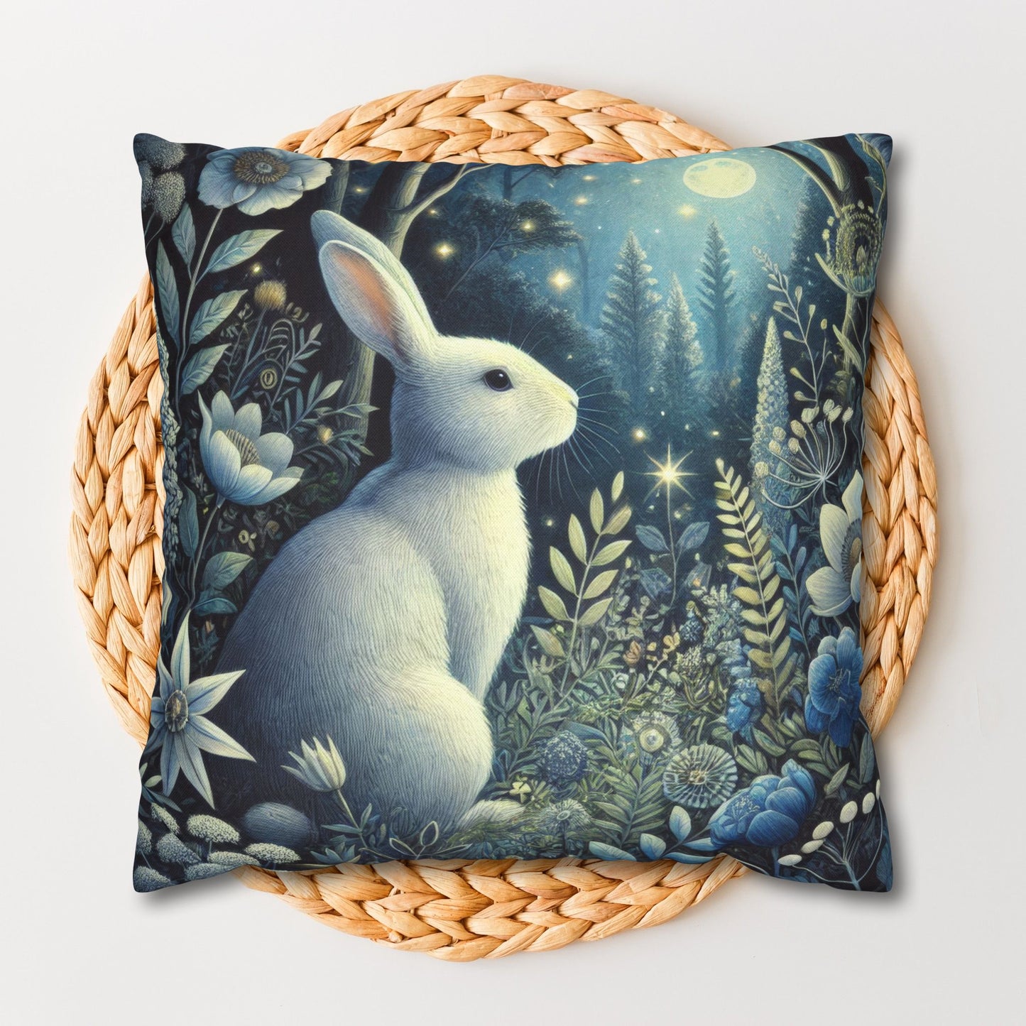 White Rabbit Moonlight Night Spun Polyester Square Pillowcase