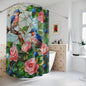 Faux Stained Glass Blue Birds Roses Field Polyester Shower Curtain