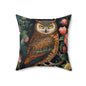 William Morris Inspired Night Owl Pillow, Decorative Owl Cushion, Spun Polyester Square Pillow