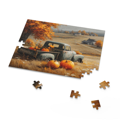 Autumn Vintage Truck Puzzle, Rustic Fall Farmhouse Jigsaw with Pumpkins (120, 252, 500 Pieces)