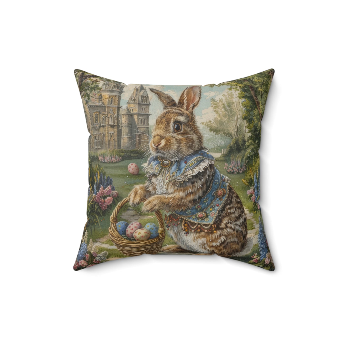 Rococo Bunny Easter Eggs Pillow: William Morris Style Decor
