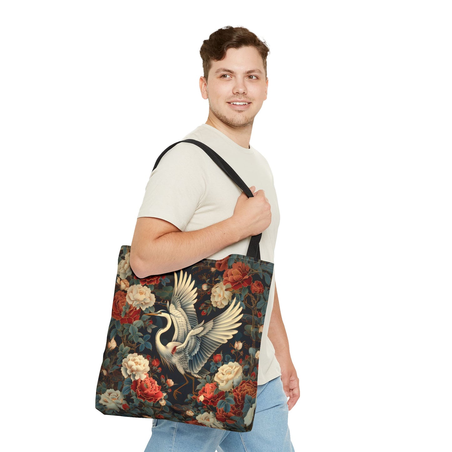 Flying Heron Vietnamese Art Style Tote Bag, Eco-Friendly Carryall
