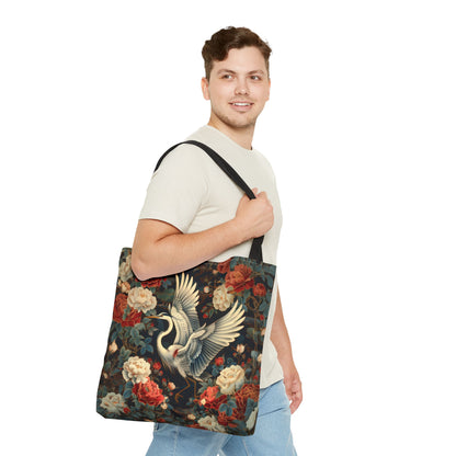 Flying Heron Vietnamese Art Style Tote Bag, Eco-Friendly Carryall