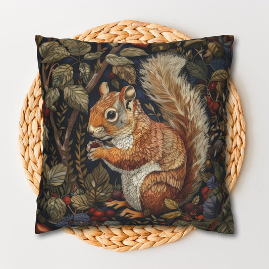 Squirrel Berry William Morris Inspired, Squirrel Ancient Decorative Pillowcase