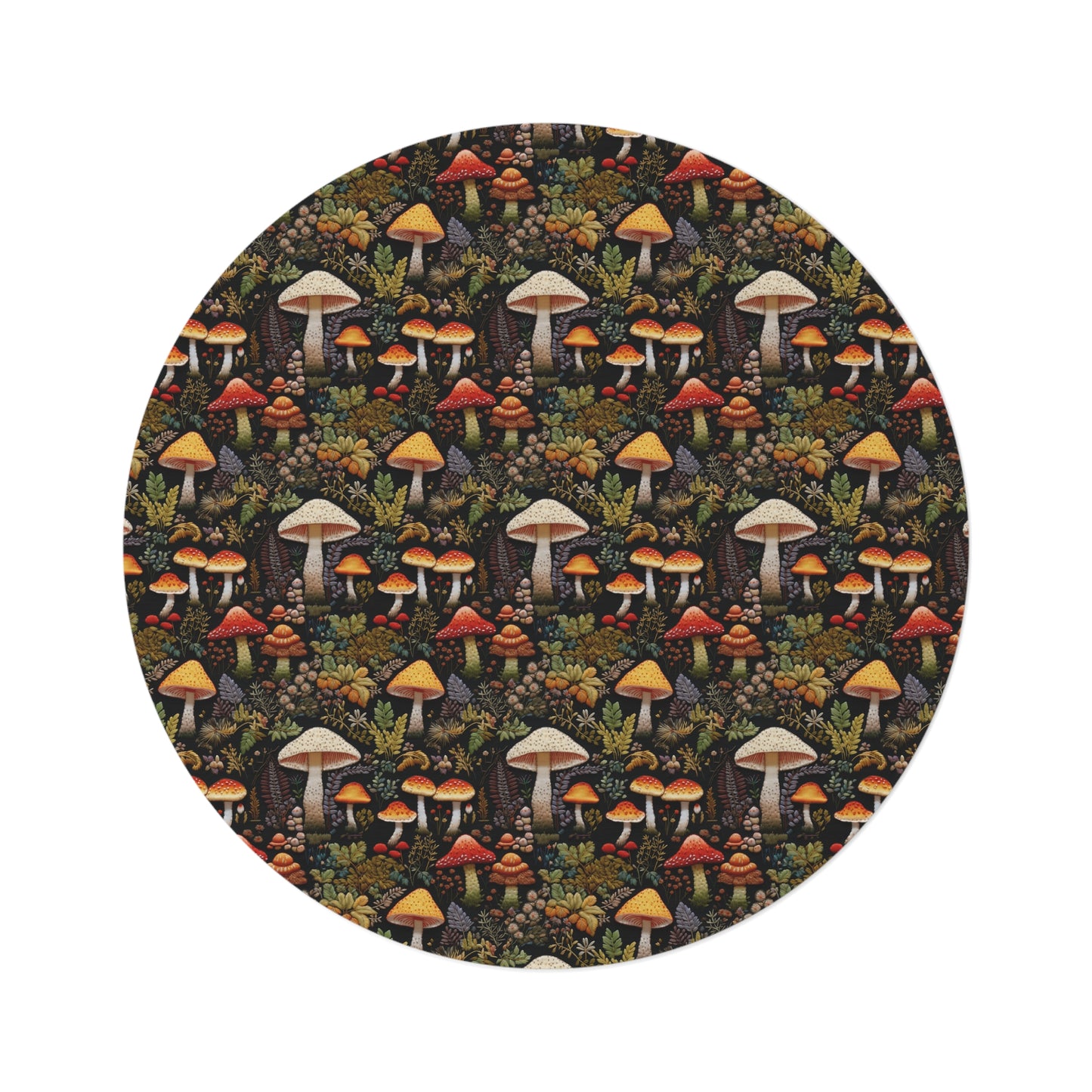 Forest Mushrooms Embroidery Pattern Round Area Rug